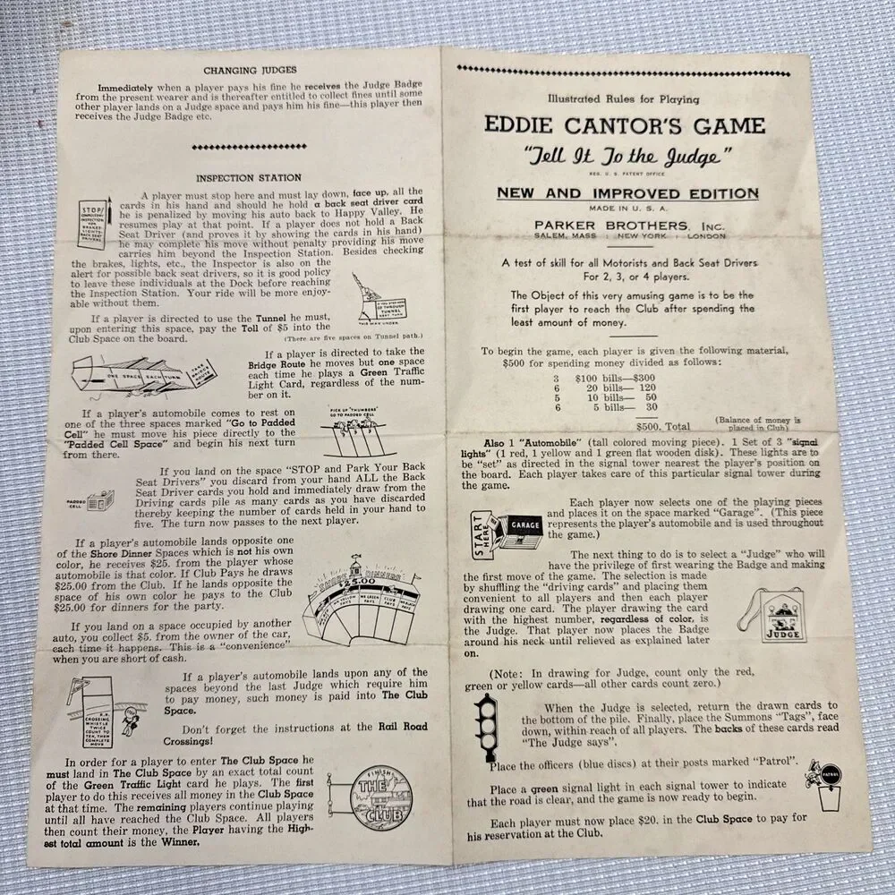 Vintage 1930's Eddie Cantor's Tell It To The Judge Parker Brothers Art Deco